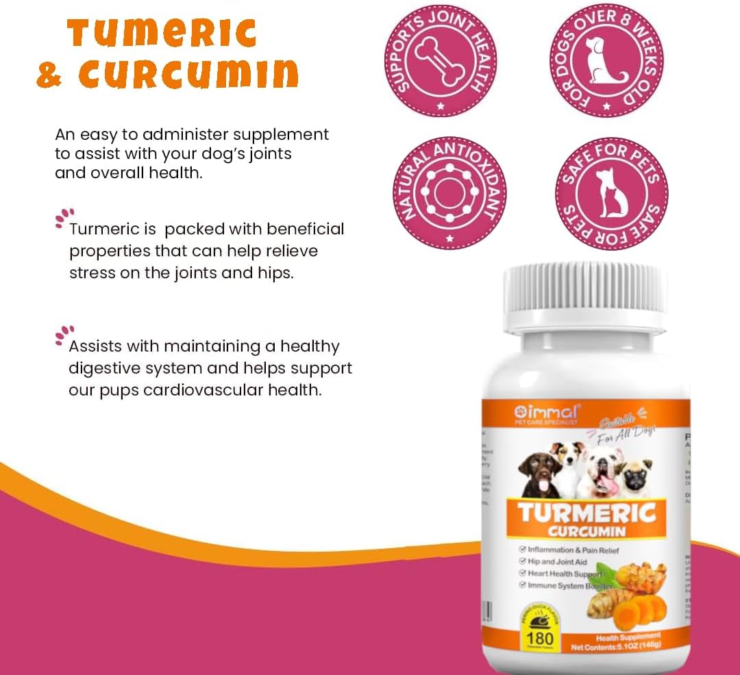 180 Count Zenpaws Turmeric and Curcumin Tablets for Dogs - Promotes Joint Health, Skin Allergy Relief, Hot Spot Treatment, and Coat Health - Salmon Oil and Duck Flavor Supplement