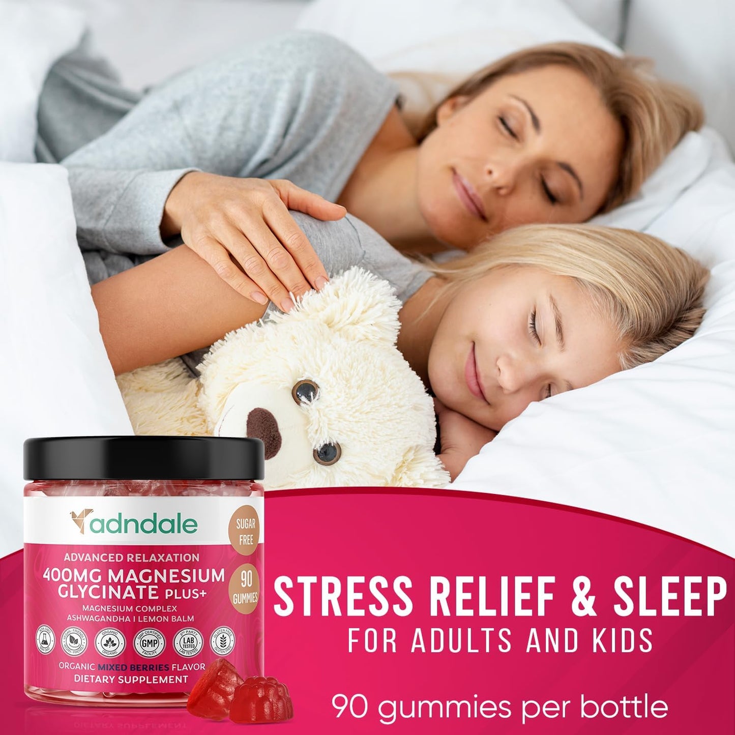 180 CT Calm Magnesium Gummies with Ashwagandha for Adults & Kids - Sugar Free Chews for Relaxation, Stress Relief, Sleep, Muscle & Cardio Support
