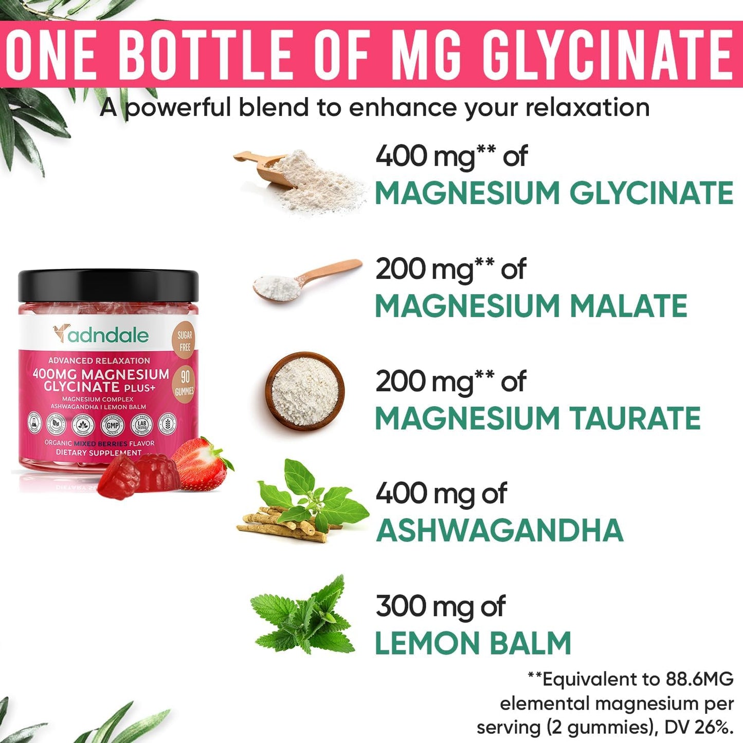 180 CT Calm Magnesium Gummies with Ashwagandha for Adults & Kids - Sugar Free Chews for Relaxation, Stress Relief, Sleep, Muscle & Cardio Support