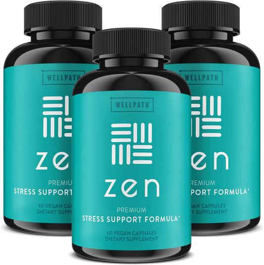 180 ct WellPath Zen Stress Relief Supplement | Mood Support & Energy Aid | Ashwagandha, Rhodiola, L-Theanine, Lemon Balm Capsules
