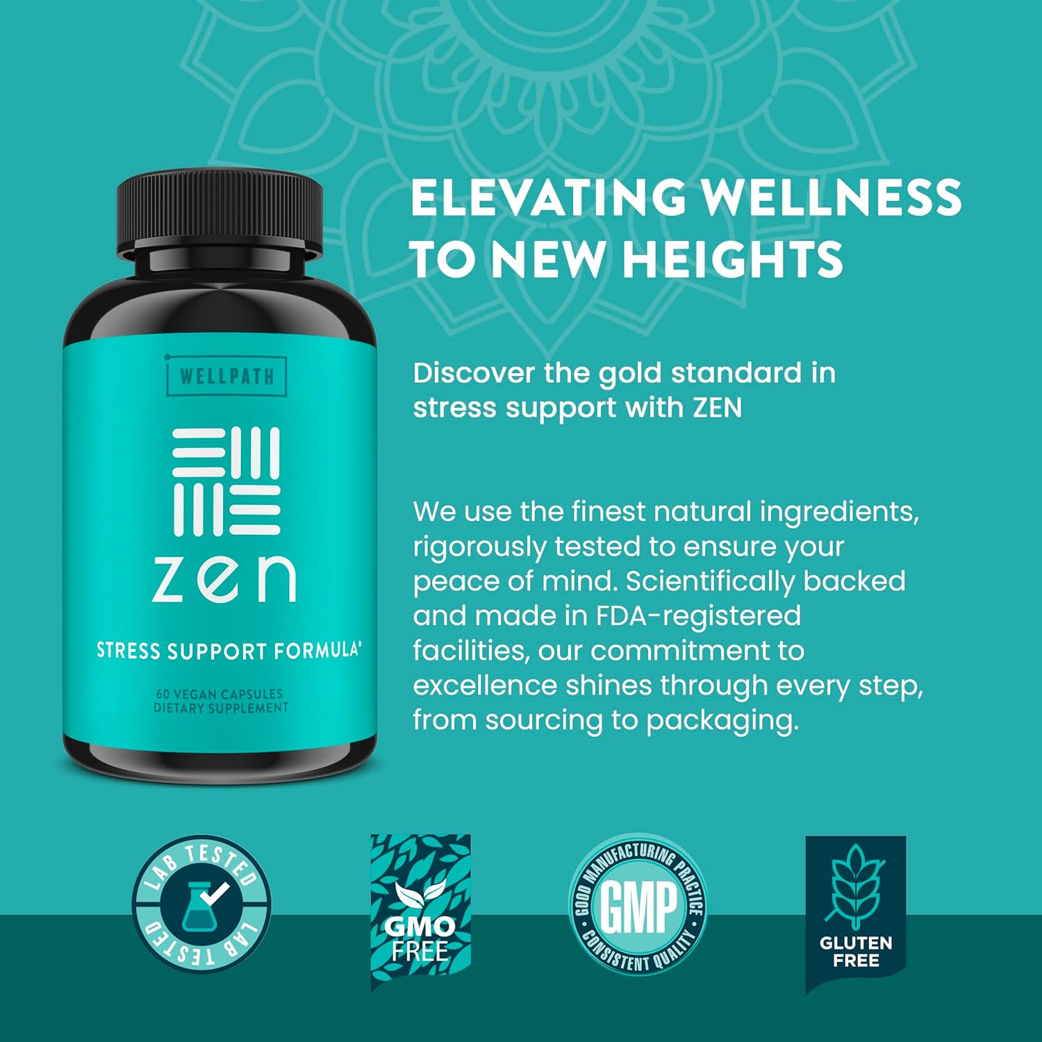180 ct WellPath Zen Stress Relief Supplement | Mood Support & Energy Aid | Ashwagandha, Rhodiola, L-Theanine, Lemon Balm Capsules