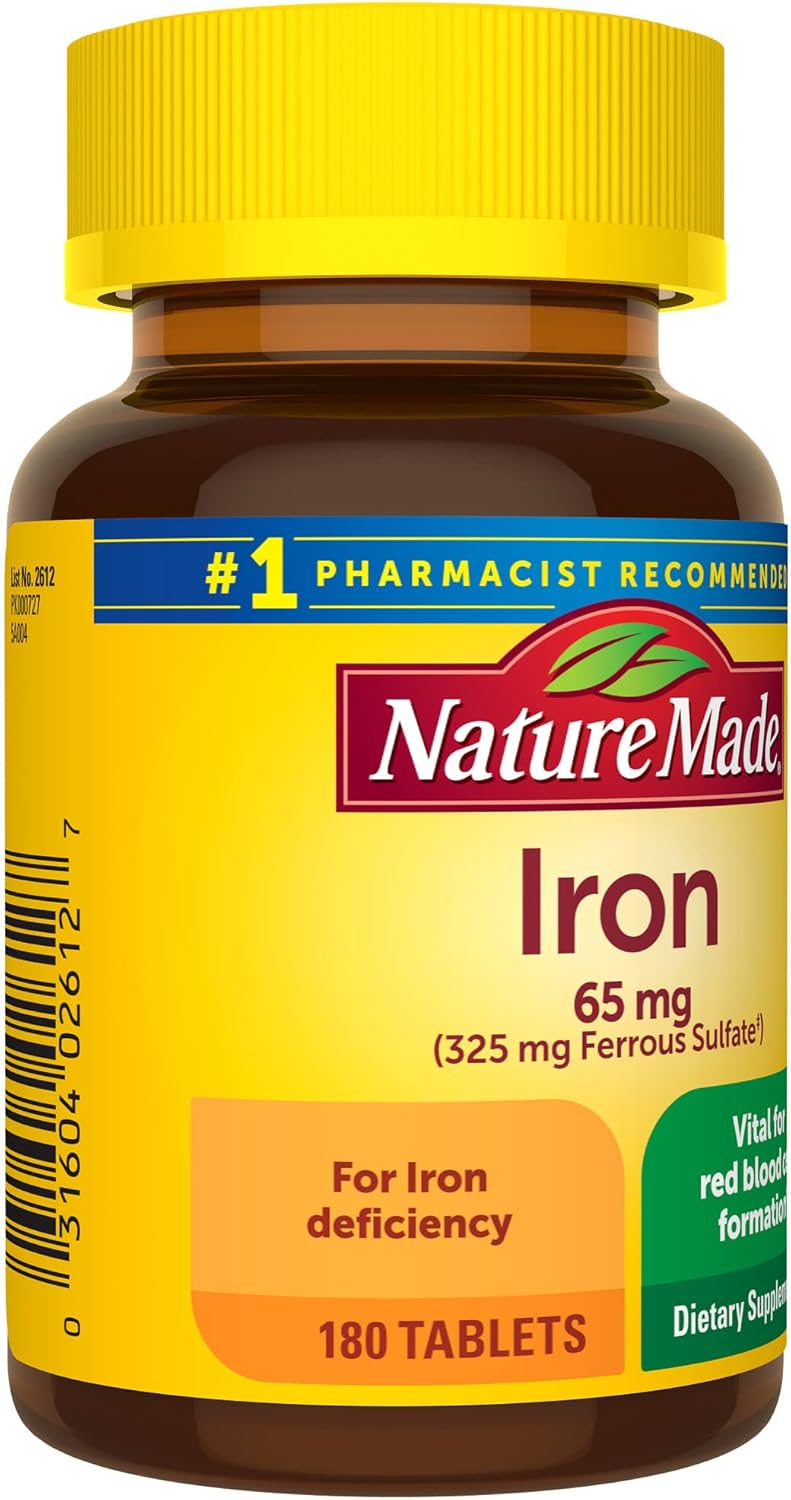 180-Day Supply of Nature Made Iron 65 mg Tablets for Red Blood Cell Support - Pack of 2