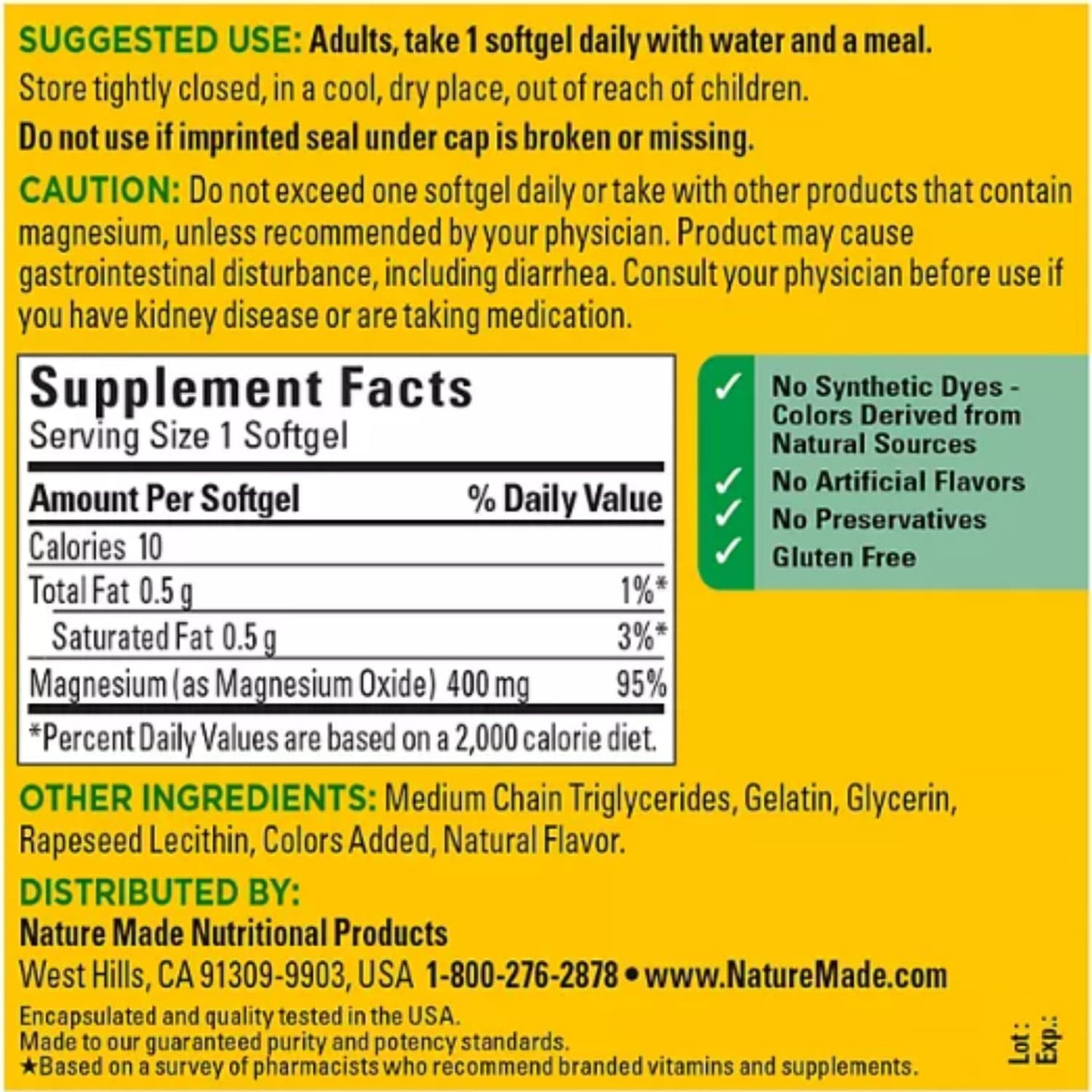180-Day Supply of Nature Made Magnesium 400 mg Oxide Softgels + Supplement Guide