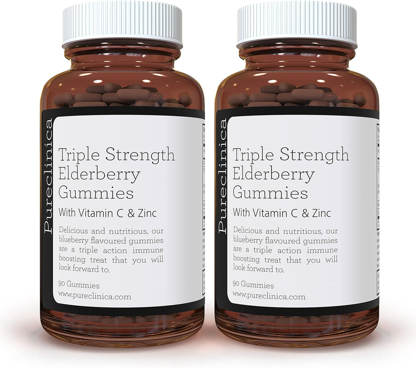 180 Elderberry Gummies with Vitamin C & Zinc - Triple Strength Immune Support - 2 Bottles (90 Gummies each) - 6-Month Supply by pureclinica
