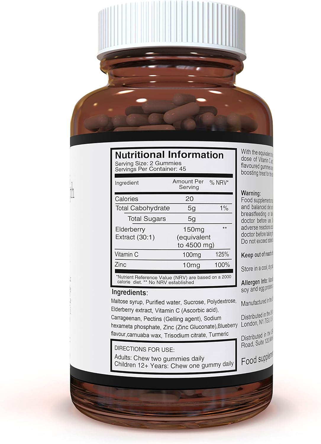 180 Elderberry Gummies with Vitamin C & Zinc - Triple Strength Immune Support - 2 Bottles (90 Gummies each) - 6-Month Supply by pureclinica