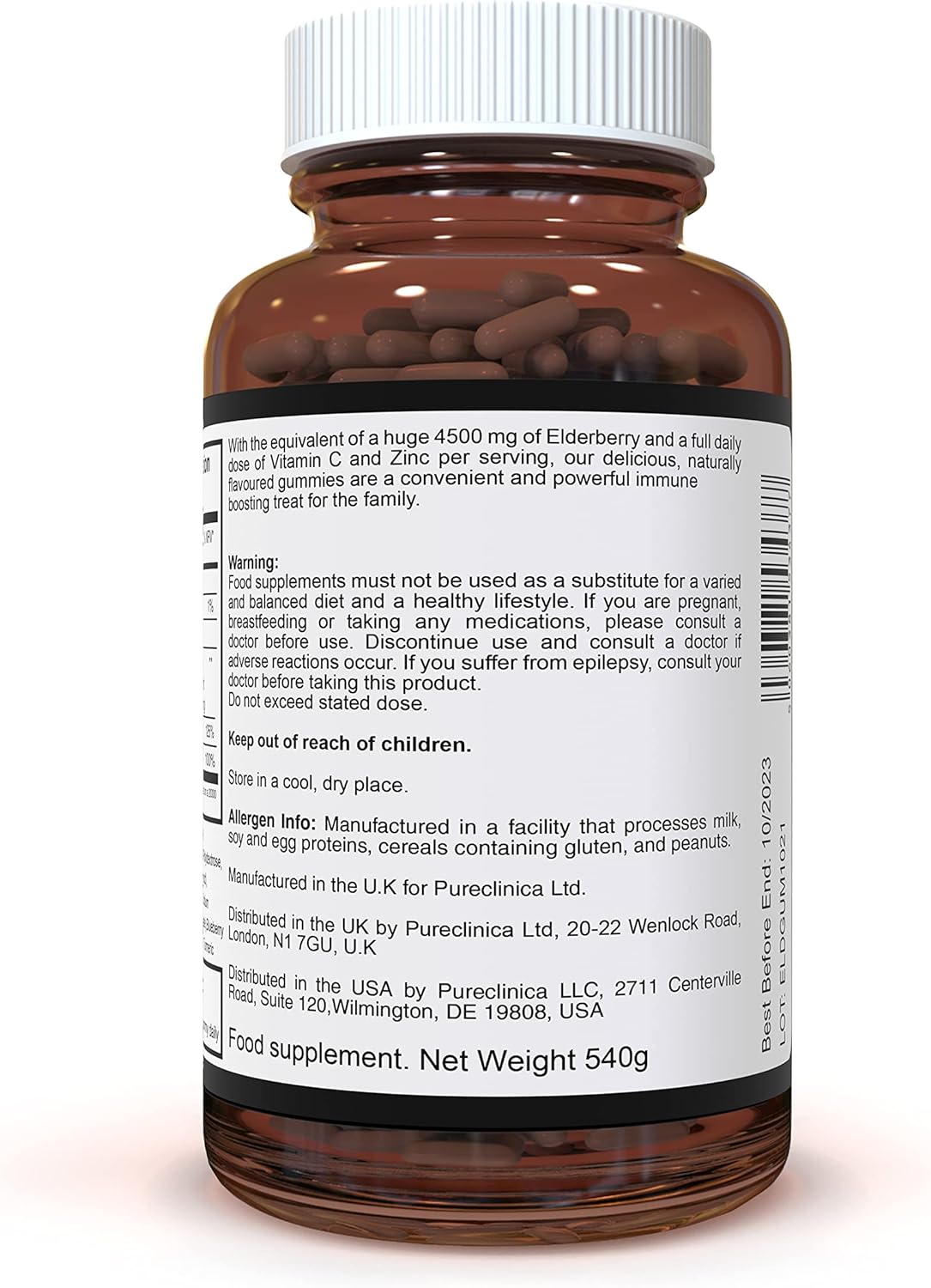 180 Elderberry Gummies with Vitamin C & Zinc - Triple Strength Immune Support - 2 Bottles (90 Gummies each) - 6-Month Supply by pureclinica