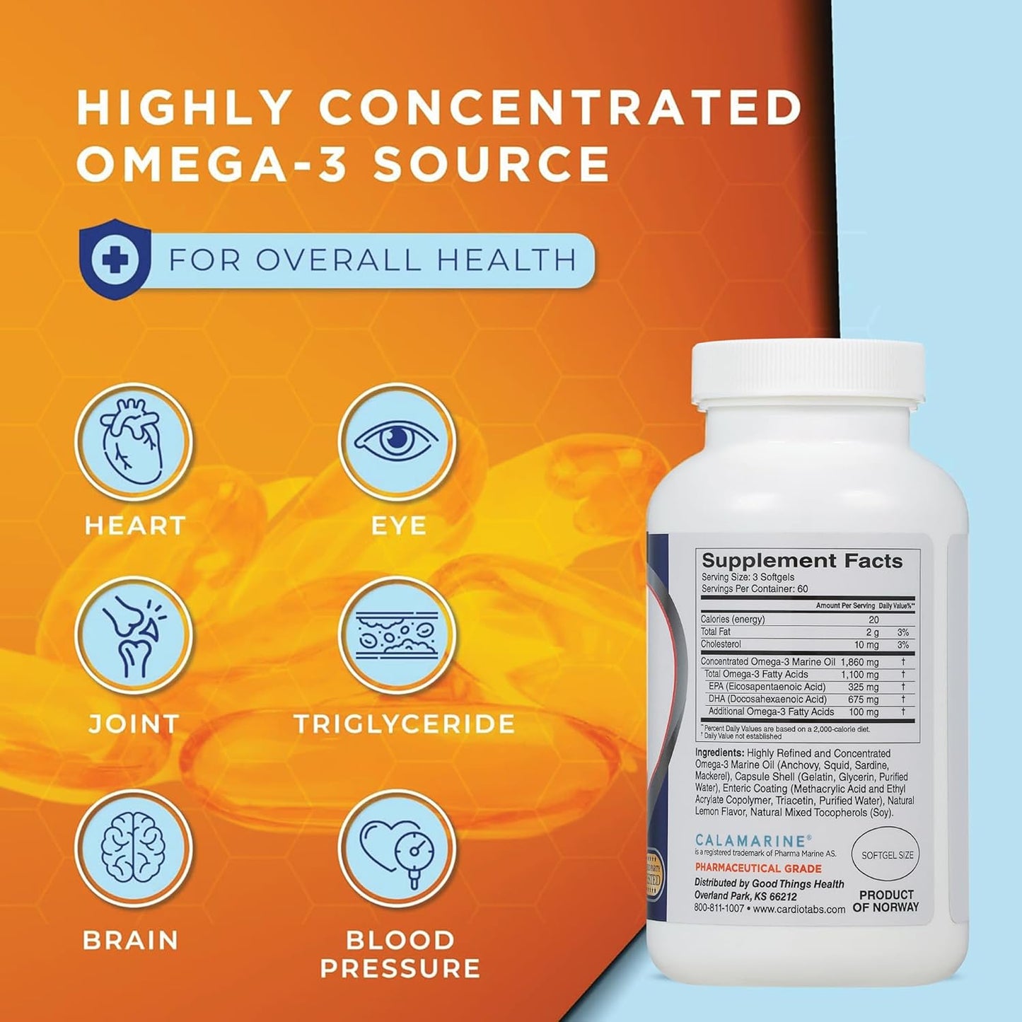180 Enteric-Coated Omega-3 Fish Oil Supplements, Triglyceride Form, 1100mg Total Omega-3 Fatty Acids, Non-Dairy & Gluten-Free