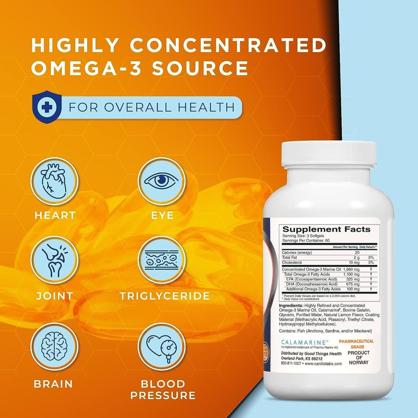 180 Enteric-Coated Omega-3 Fish Oil Supplements, Triglyceride Form, 1100mg Total Omega-3 Fatty Acids, Non-Dairy & Gluten-Free