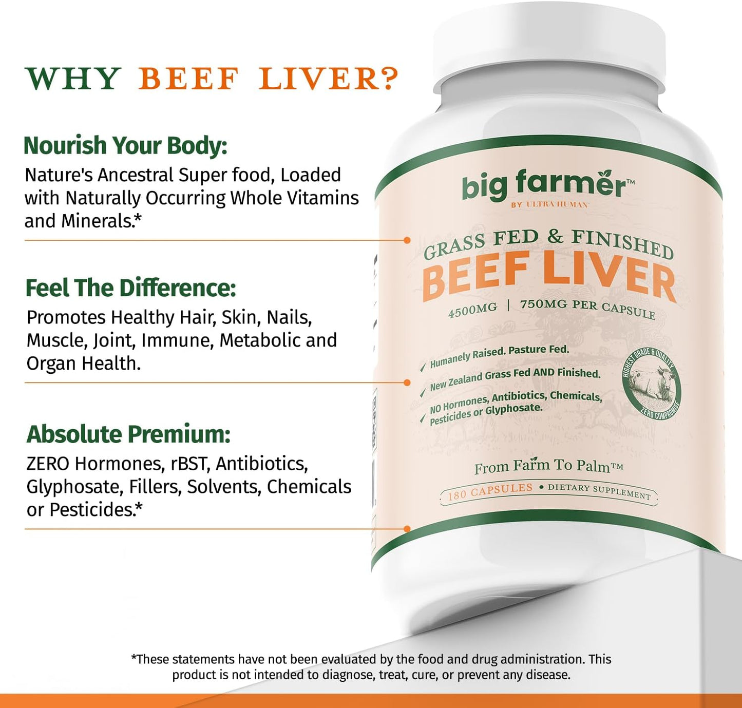 180 Grass-Fed Beef Liver Capsules for Energy, Detox, Immunity & Wellness - Non-GMO Freeze Dried Liver Supplement