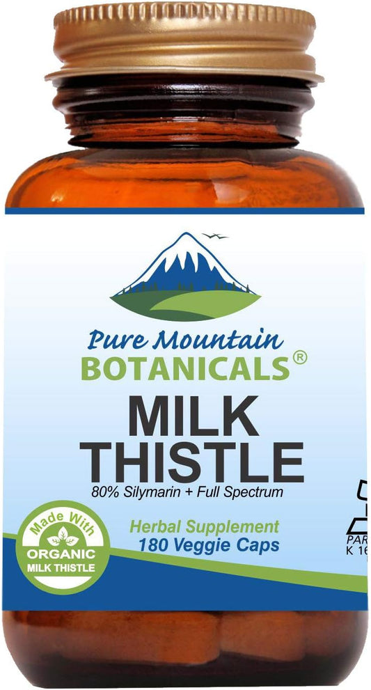 180 Kosher Vegan Capsules of Pure Mountain Botanicals High Potency Milk Thistle with 450mg Organic Seed & Extract
