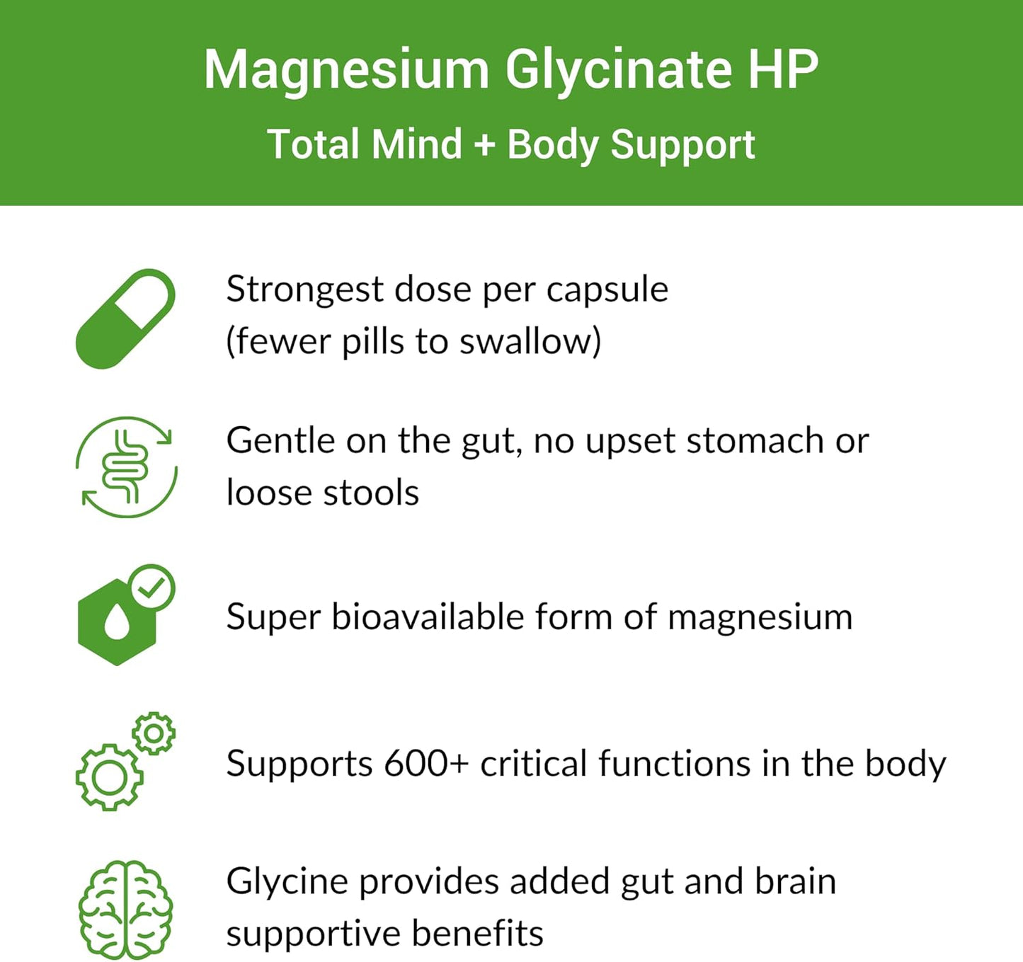 180 mg Magnesium Glycinate Supplement for Gut Health | Pure and Filler-Free | 90 Servings