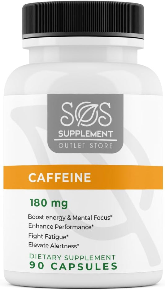 180 mg x 90 Capsules Caffeine Pills for Enhanced Energy and Focus - All Natural Supplement Store