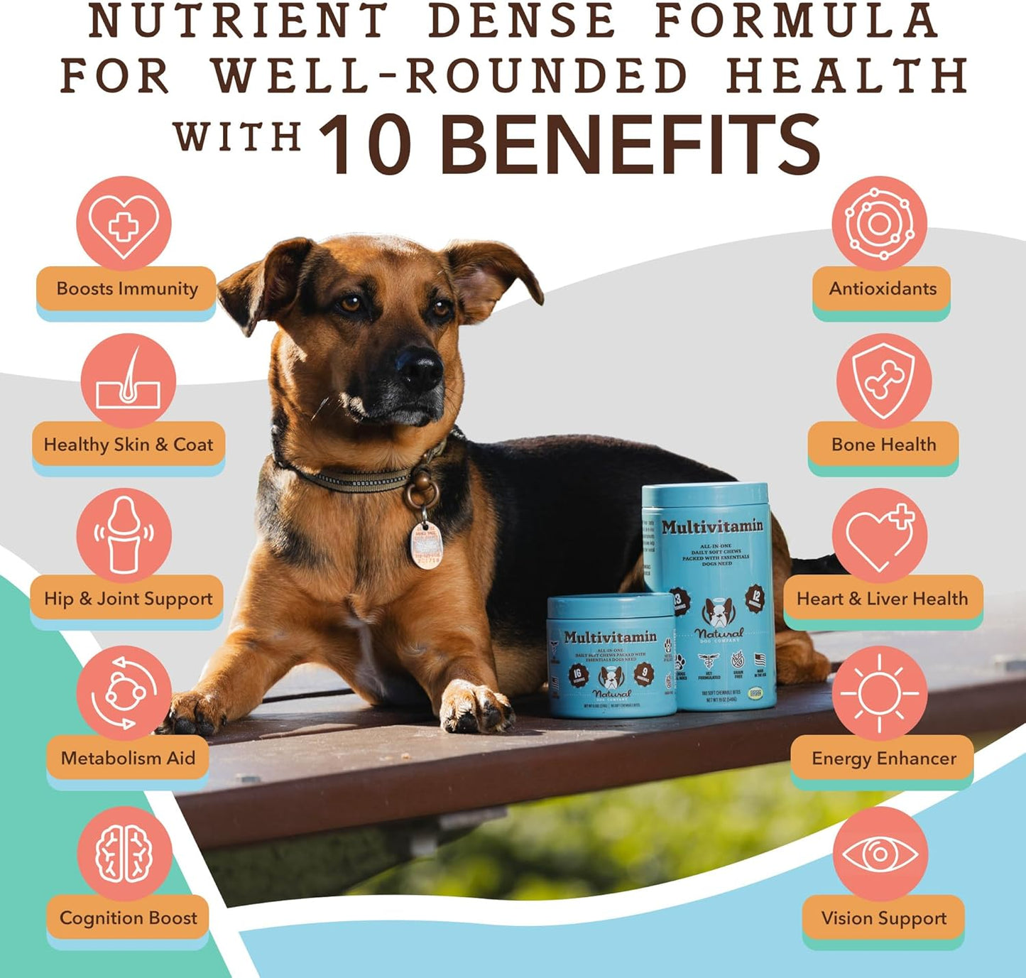 180 Natural Multivitamin Chews for Dogs - Peanut Butter & Bacon Flavor - Supports Immune System and Antioxidant - Dog Vitamins for Multi Dog Families