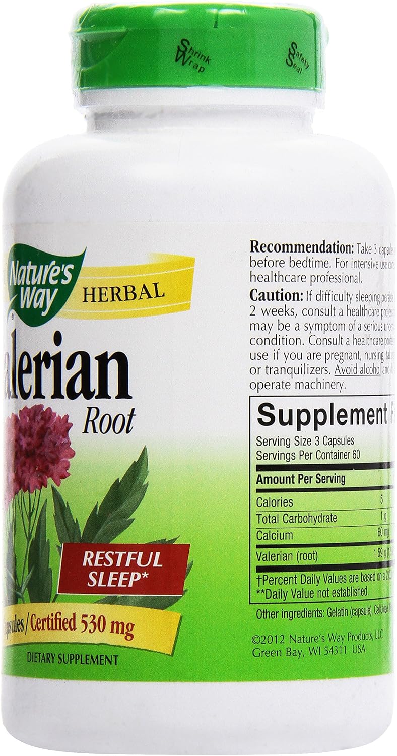 180 Nature's Way Valerian Root Gelatin Capsules for Natural Sleep Support