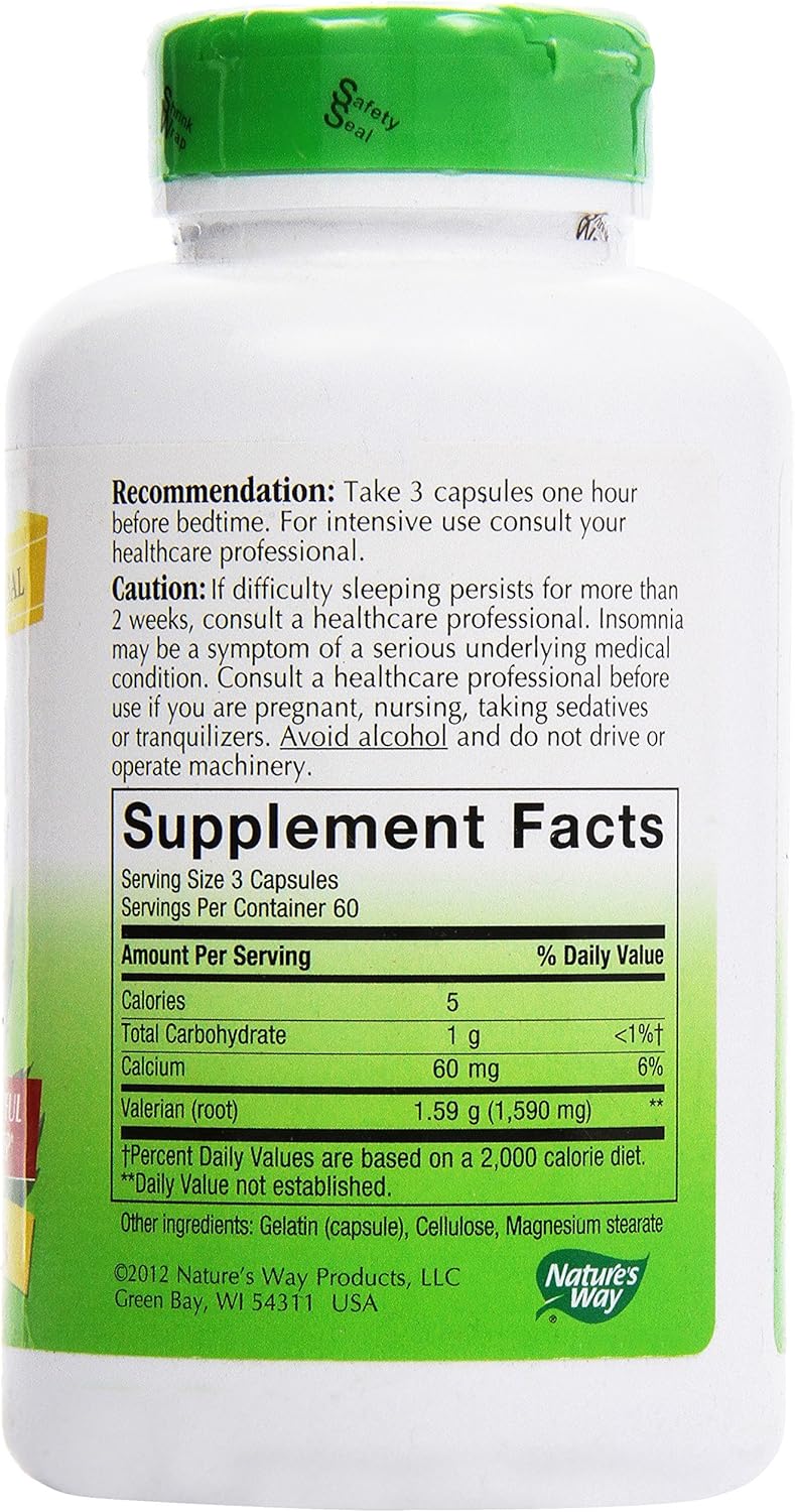 180 Nature's Way Valerian Root Gelatin Capsules for Natural Sleep Support