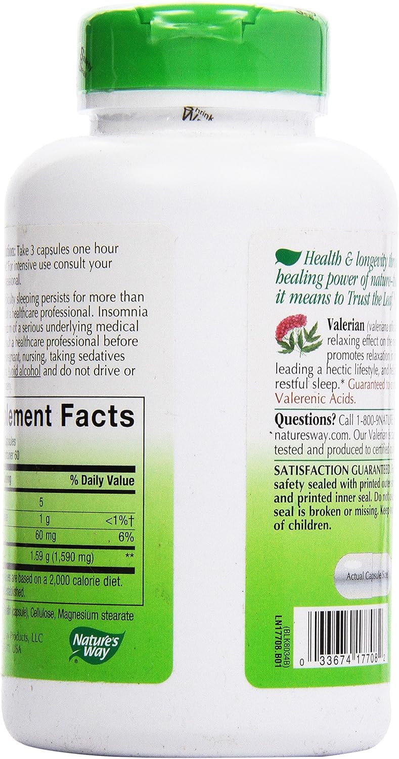180 Nature's Way Valerian Root Gelatin Capsules for Natural Sleep Support
