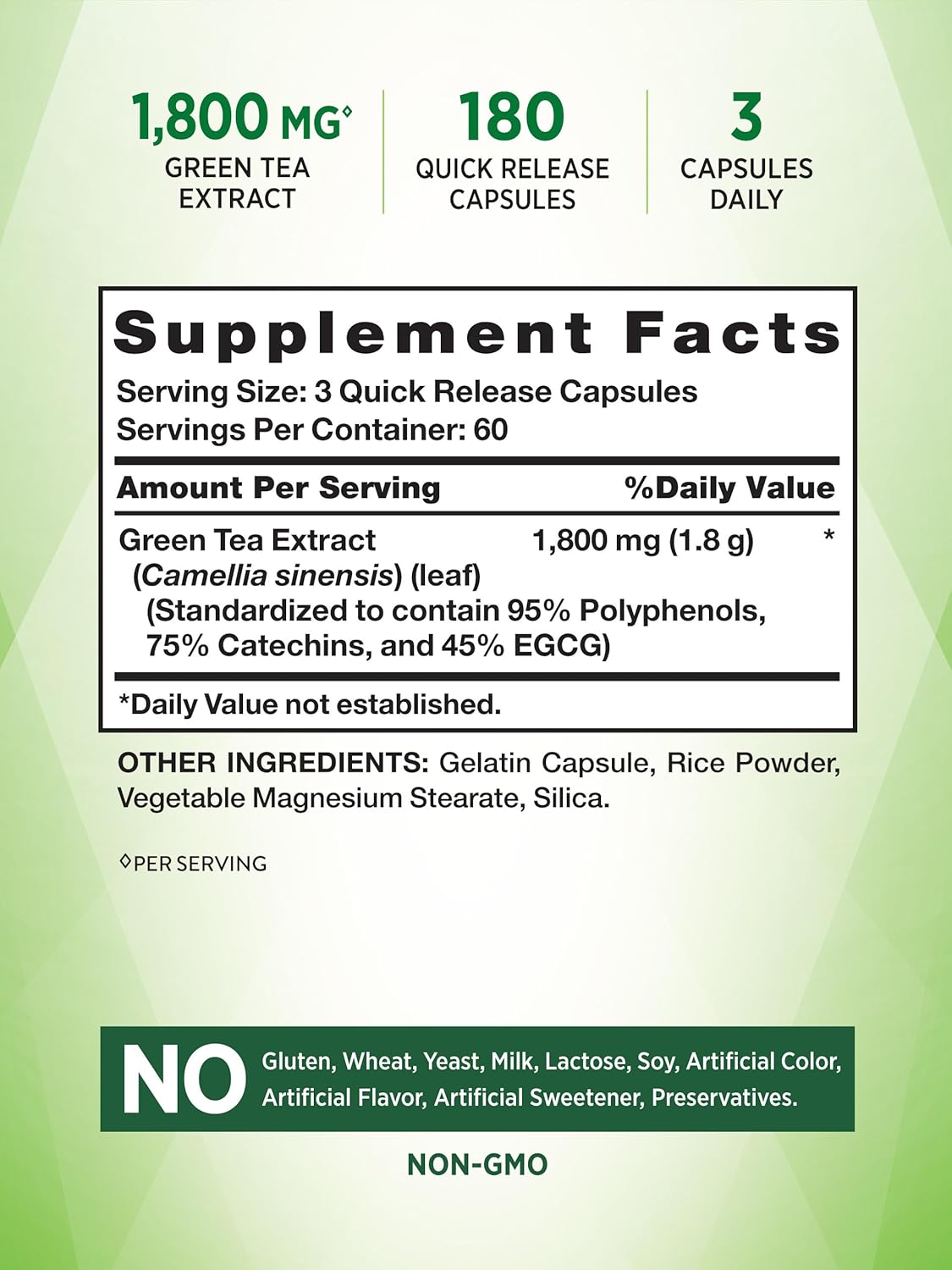 180 Non-GMO & Gluten Free EGCG Green Tea Extract Capsules by Nature's Truth