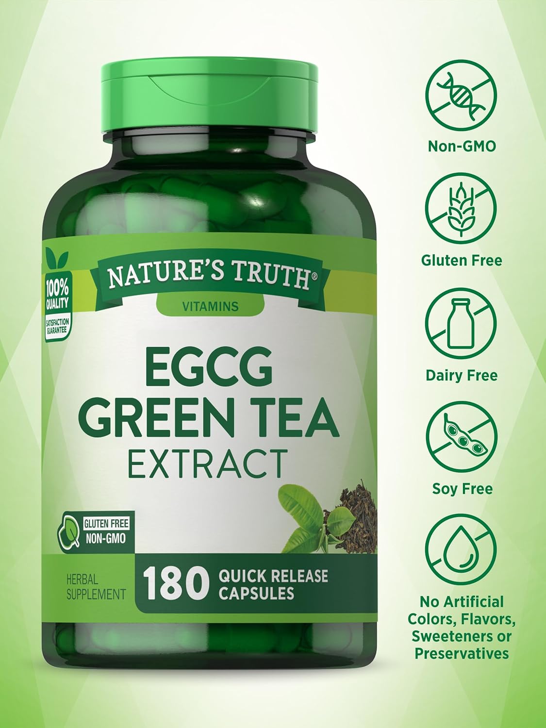 180 Non-GMO & Gluten Free EGCG Green Tea Extract Capsules by Nature's Truth