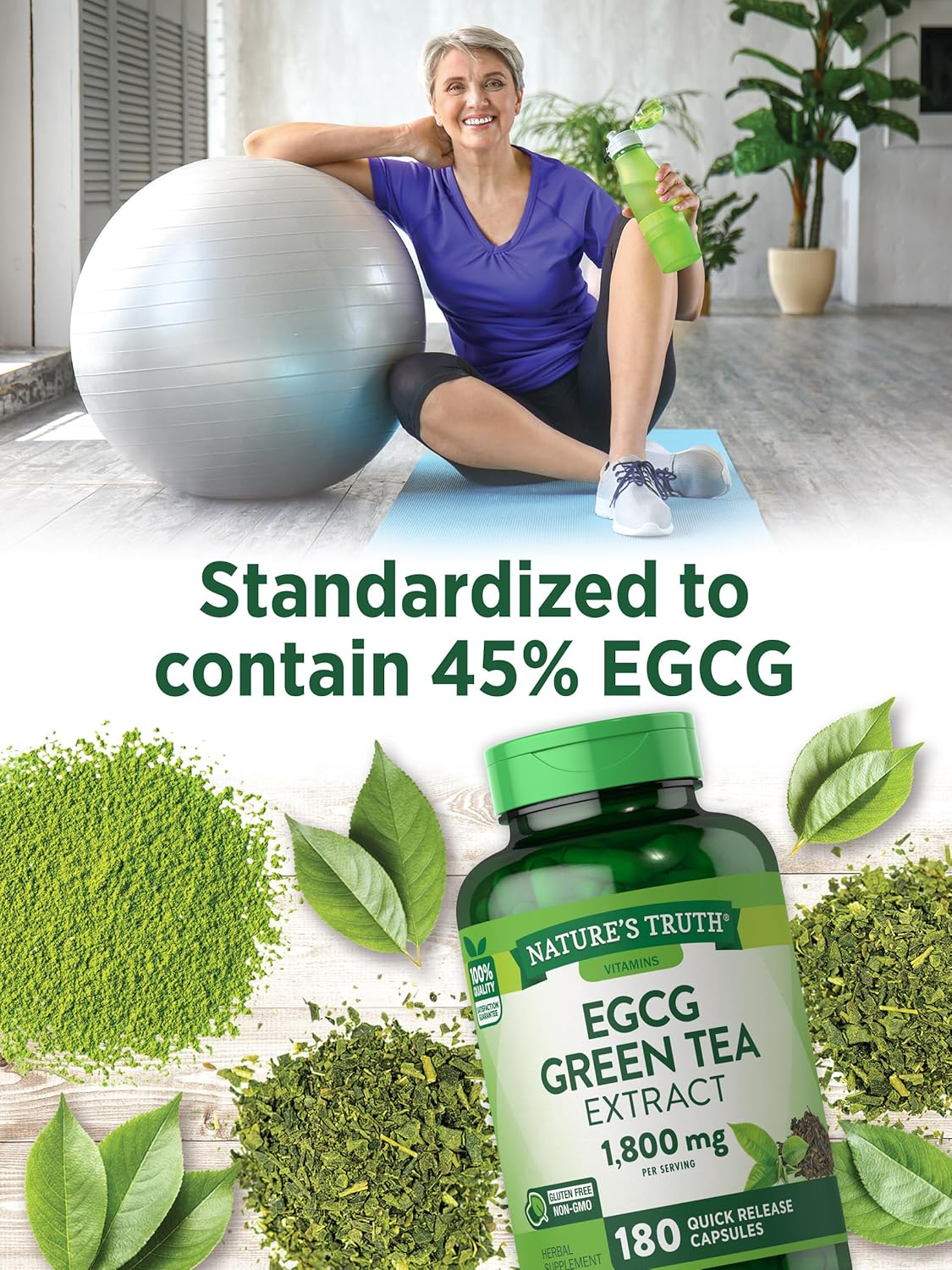 180 Non-GMO & Gluten Free EGCG Green Tea Extract Capsules by Nature's Truth