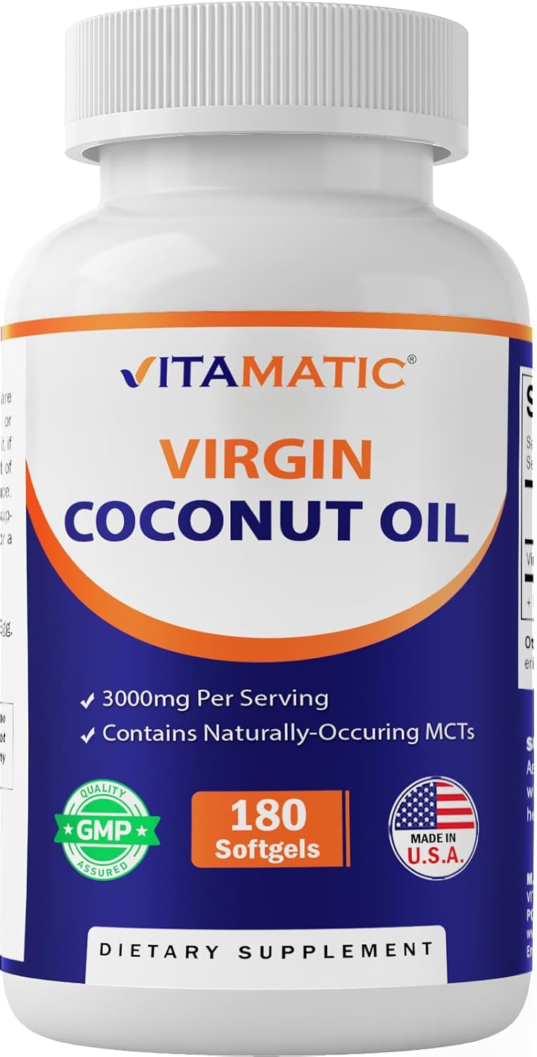 180 Non-GMO Gluten Free Virgin Coconut Oil Softgels, 3000 mg Per Serving, 60 Servings