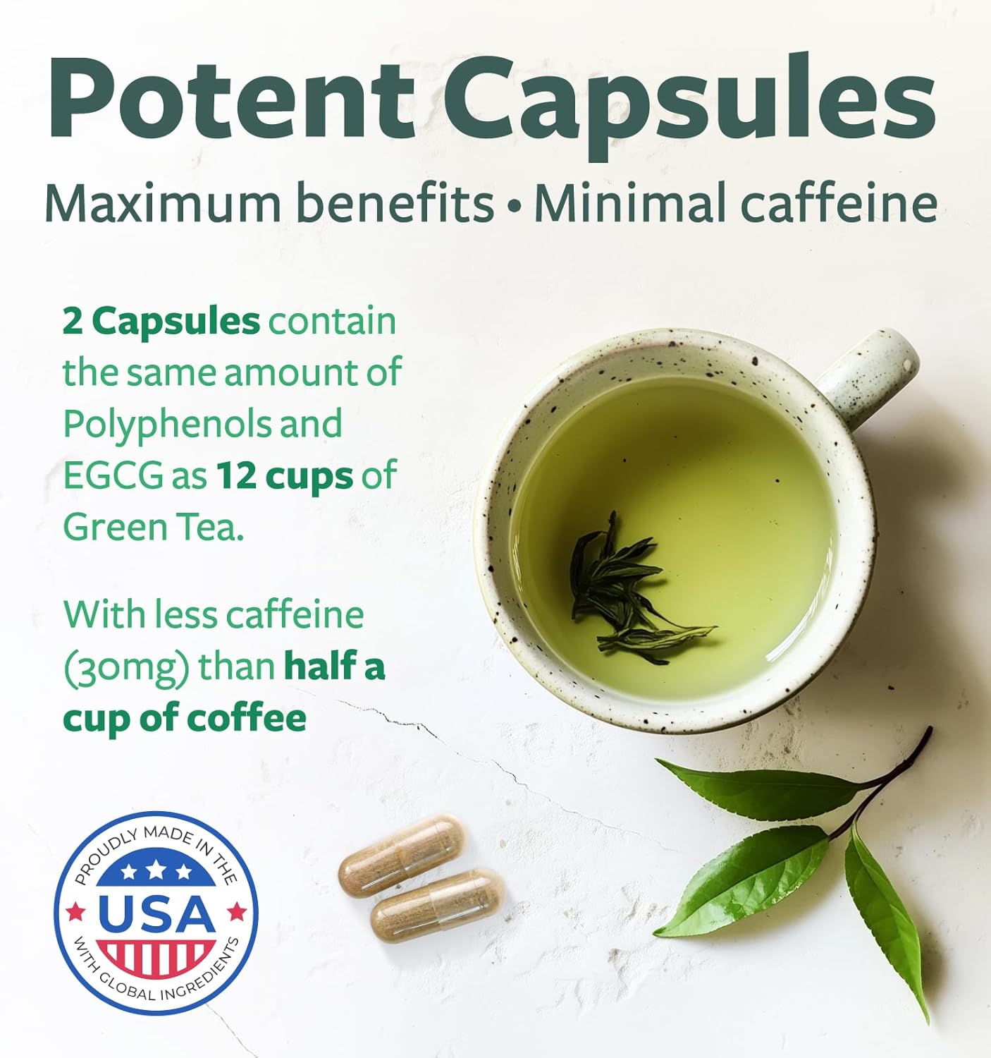 180 Non-GMO Green Tea Extract Capsules with 98% EGCG - Metabolism Boost & Antioxidant Supplement - 1000mg (500mg per Capsule)