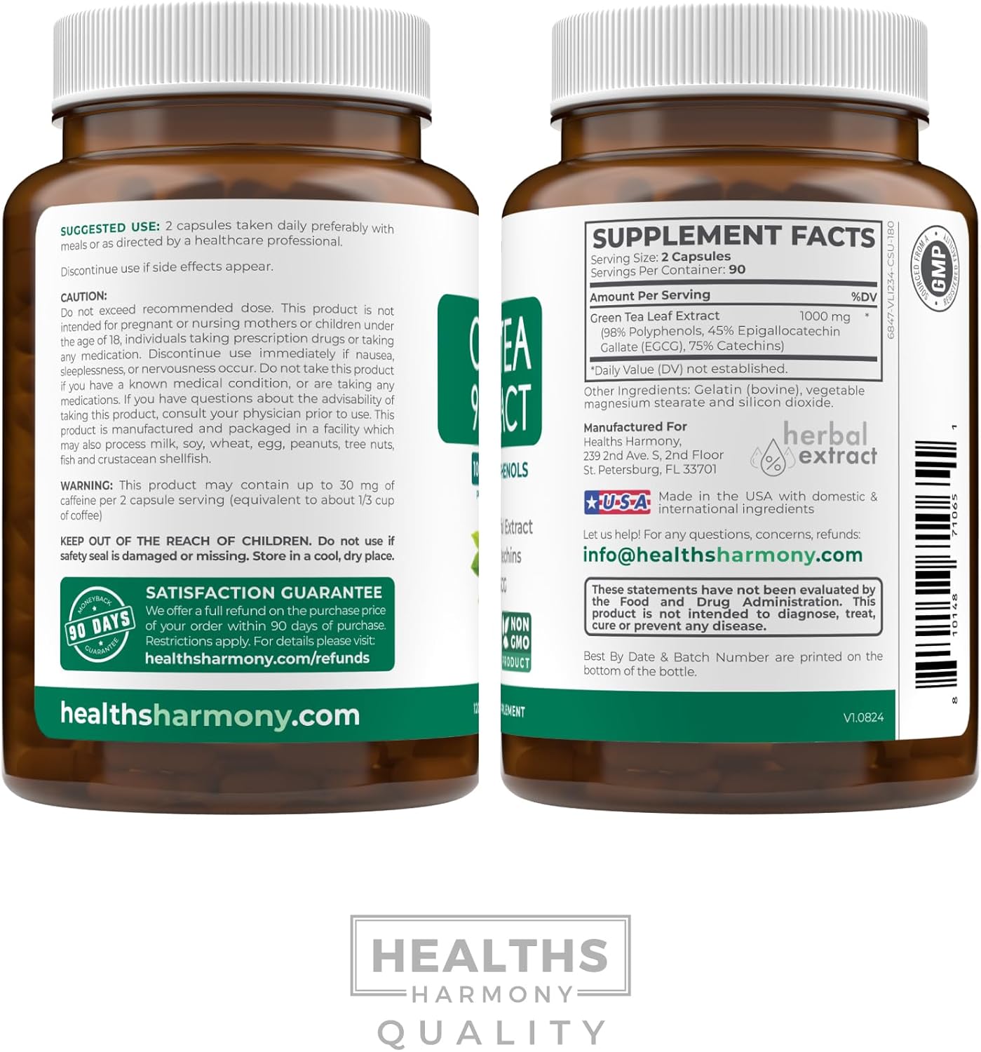 180 Non-GMO Green Tea Extract Capsules with 98% EGCG - Metabolism Boost & Antioxidant Supplement - 1000mg (500mg per Capsule)