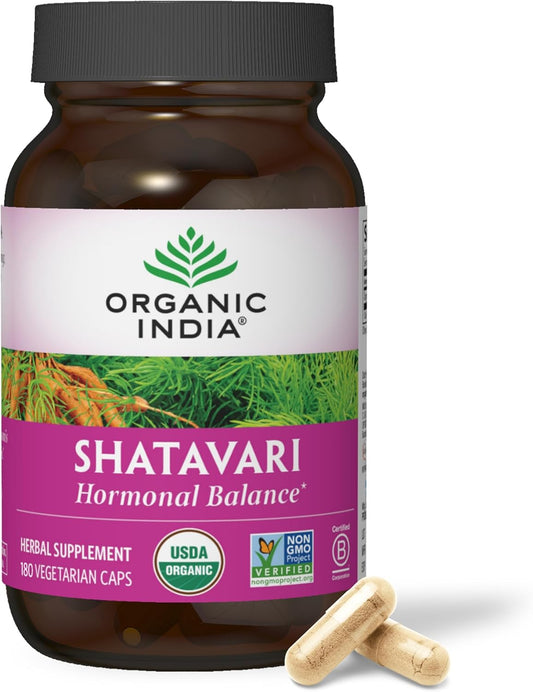 180 Organic India Shatavari Capsules - Herbal Supplement for Hormonal Balance, Immune System, Reproductive Health - Vegan, Gluten-Free, USDA Certified