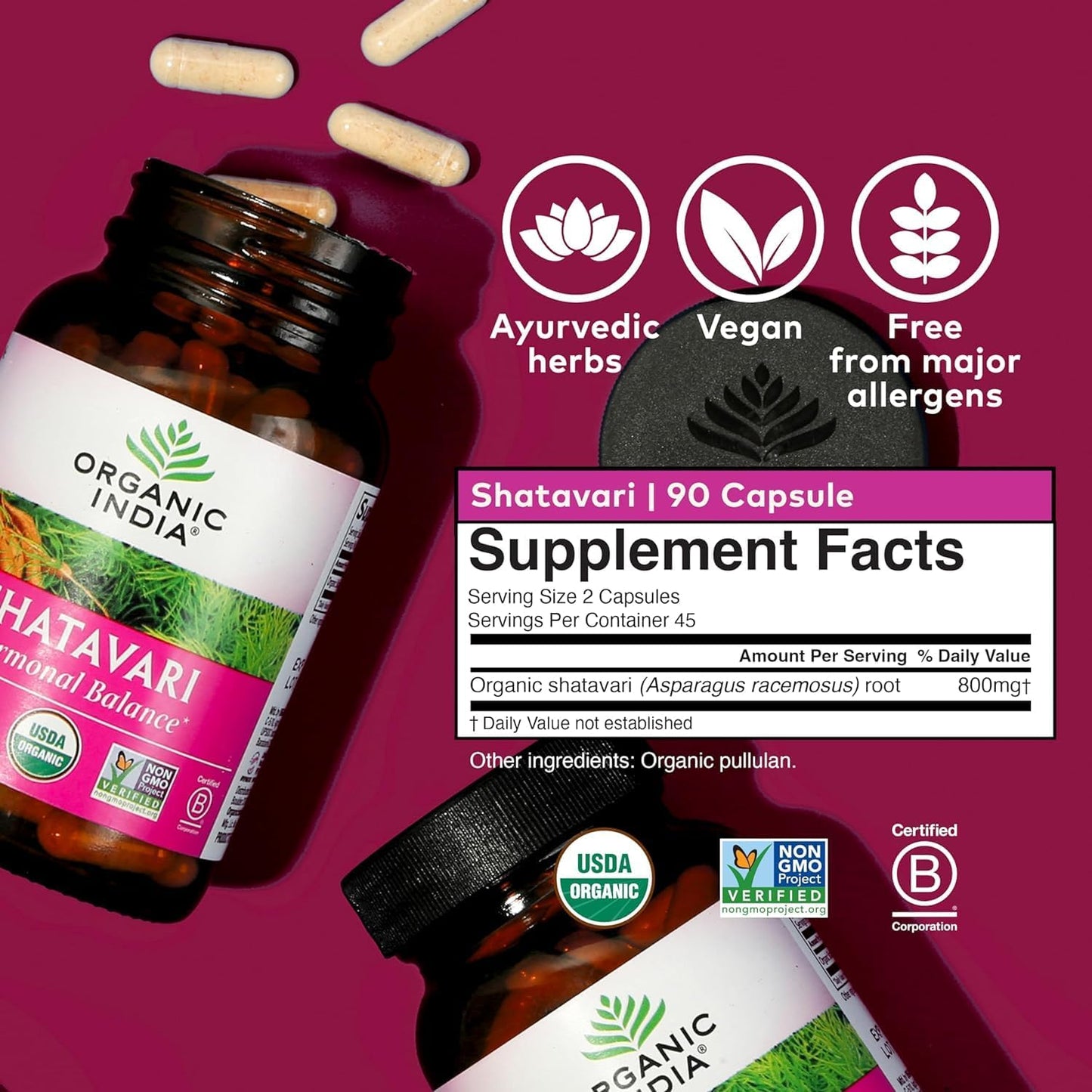 180 Organic India Shatavari Capsules - Herbal Supplement for Hormonal Balance, Immune System, Reproductive Health - Vegan, Gluten-Free, USDA Certified