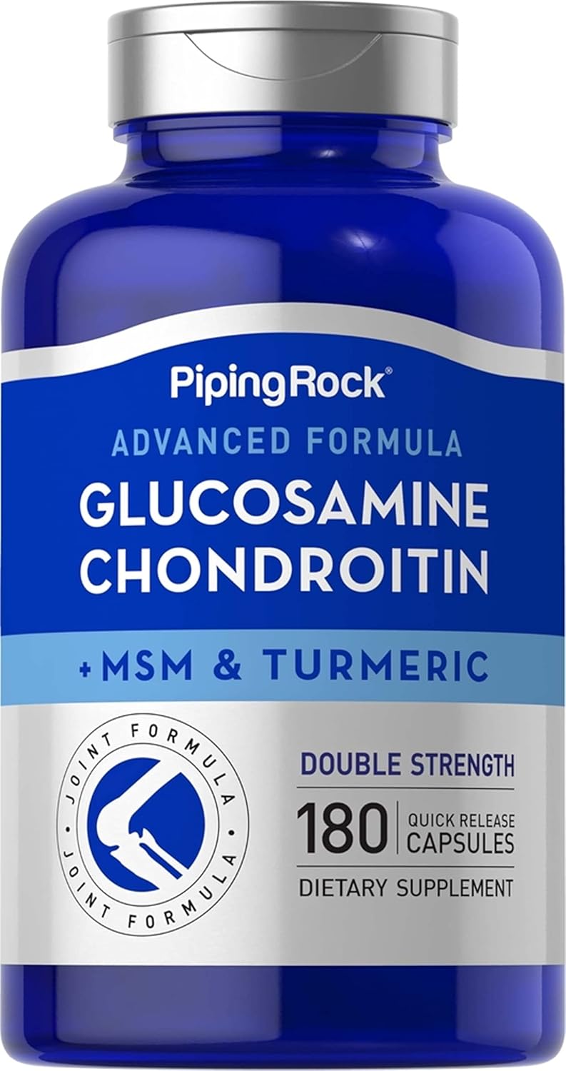 180 Piping Rock Glucosamine Chondroitin MSM Turmeric Capsules | Double Strength Complex Supplement | Non-GMO, Gluten Free