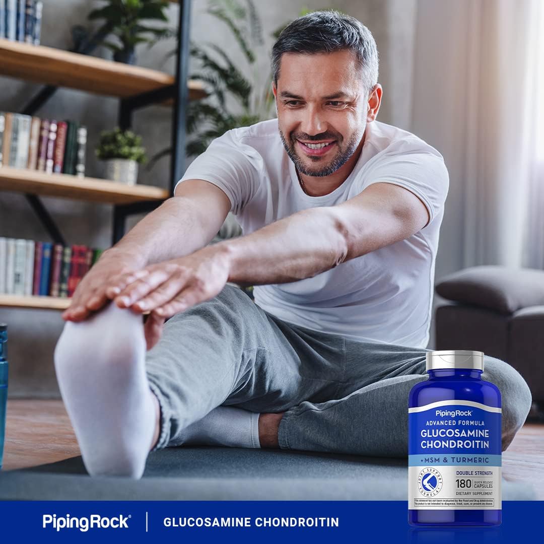 180 Piping Rock Glucosamine Chondroitin MSM Turmeric Capsules | Double Strength Complex Supplement | Non-GMO, Gluten Free