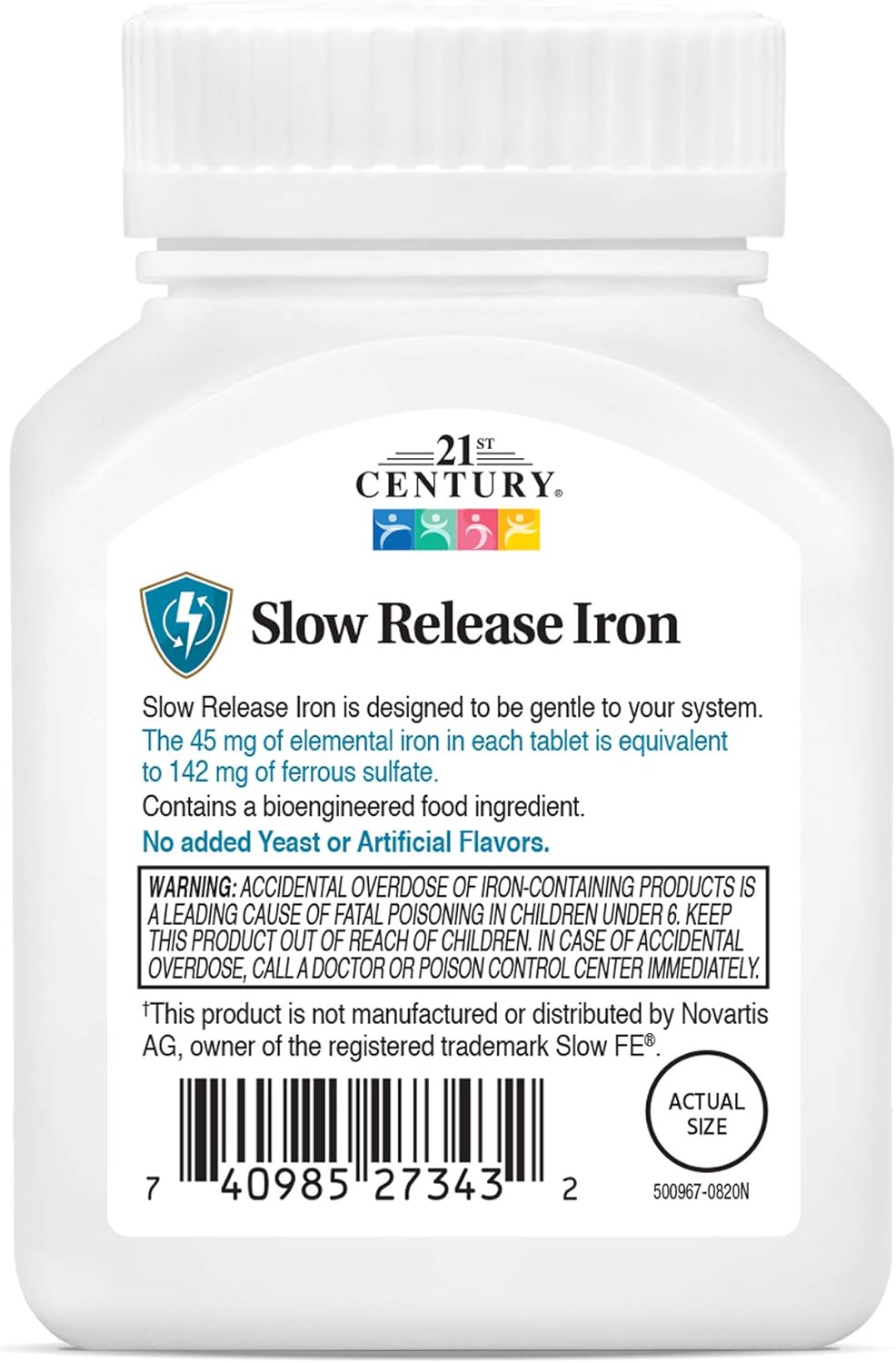 180 Slow Release Iron Tablets for 60-Day Supply, 21st Century Formula (Pack of 3)