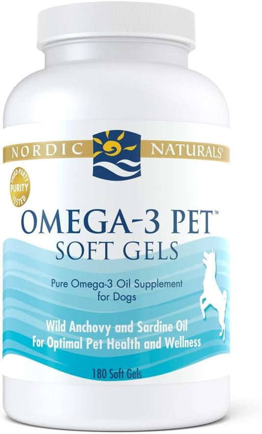 180 Soft Gels Nordic Naturals Omega-3 Pet Supplement for Dogs - Unflavored Fish Oil with EPA & DHA for Heart, Skin, Coat, & Immune Health - 330mg Omega-3 Per Soft Gel