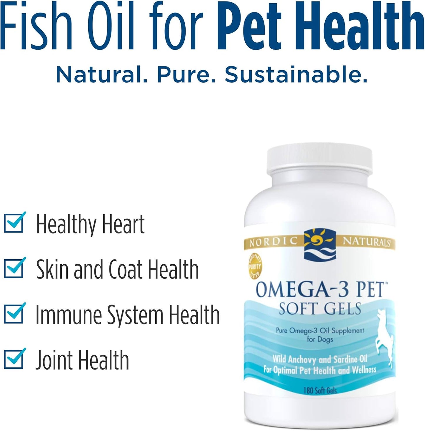 180 Soft Gels Nordic Naturals Omega-3 Pet Supplement for Dogs - Unflavored Fish Oil with EPA & DHA for Heart, Skin, Coat, & Immune Health - 330mg Omega-3 Per Soft Gel