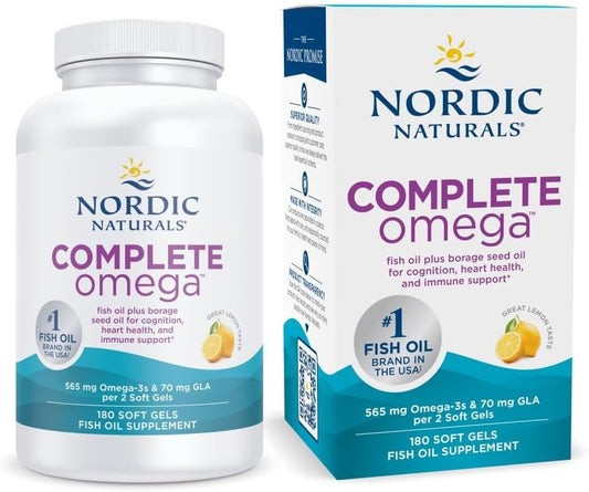180 Soft Gels of Nordic Naturals Complete Omega with EPA, DHA, and GLA for Healthy Skin, Cognition, and Mood - Lemon Flavor - Non-GMO - 90 Servings