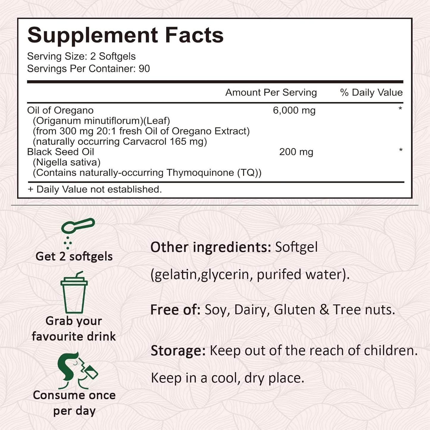 180 Softgel Oregano Oil Capsules with Black Seed Oil for Immune Support - 6000mg Oregano & 200mg Black Seed Oil Per Serving, Plant Based & Non-GMO Supplement