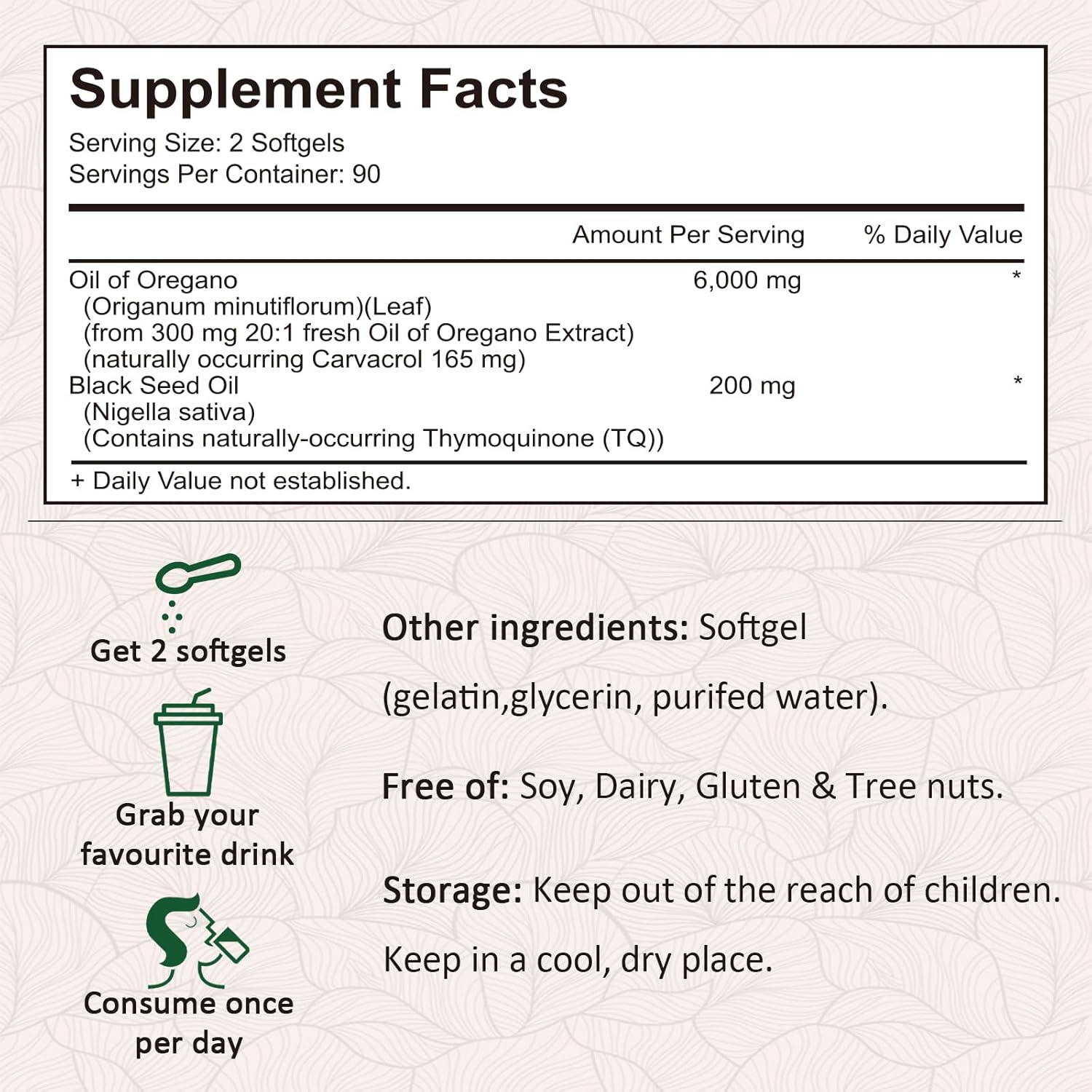 180 Softgel Oregano Oil Capsules with Black Seed Oil for Immune Support - 6000mg Oregano & 200mg Black Seed Oil Per Serving, Plant Based & Non-GMO Supplement