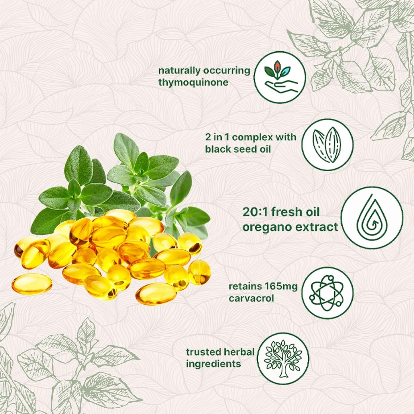 180 Softgel Oregano Oil Capsules with Black Seed Oil for Immune Support - 6000mg Oregano & 200mg Black Seed Oil Per Serving, Plant Based & Non-GMO Supplement