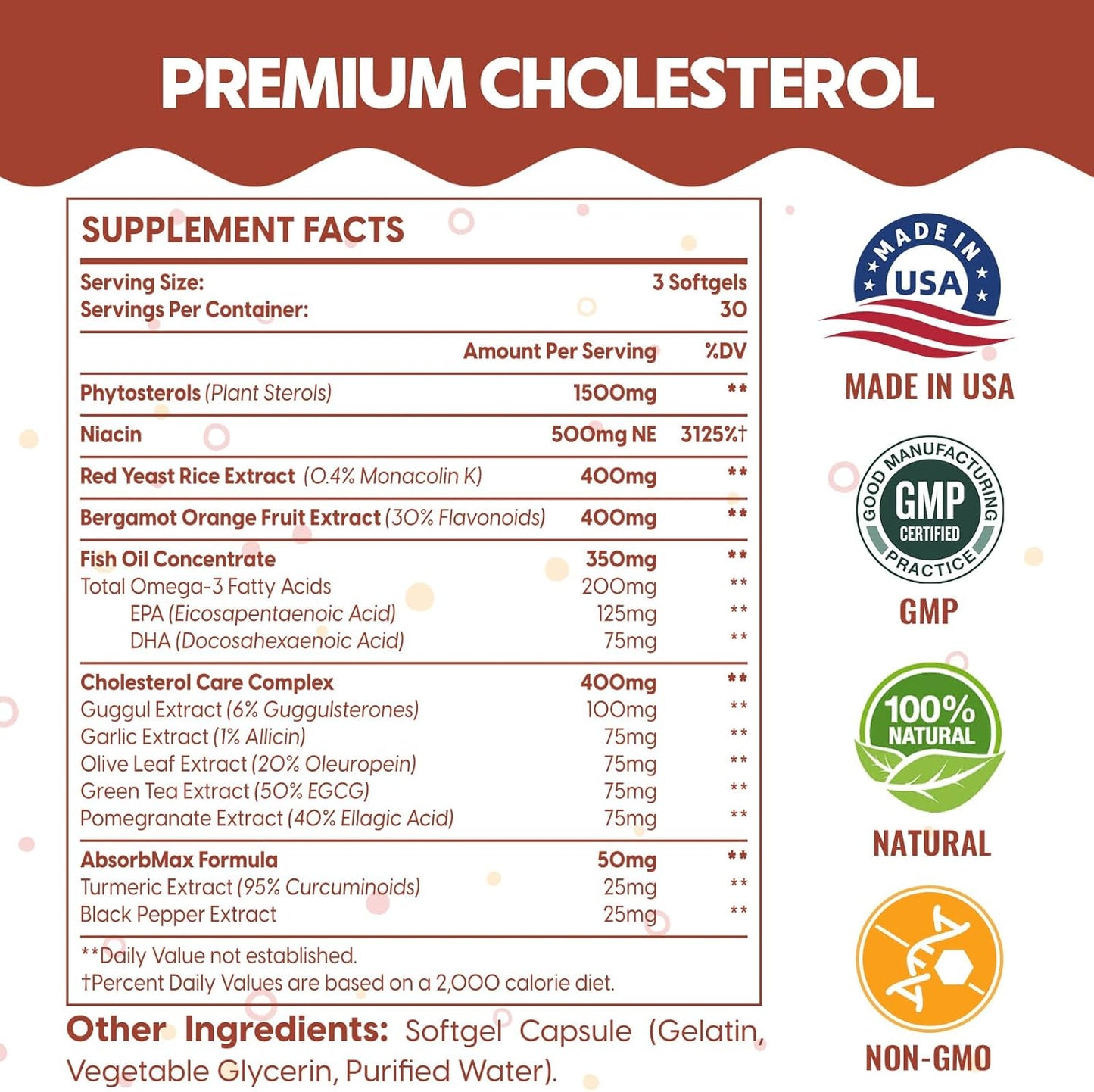 180 Softgels ChiQwench Cholesterol Supplements with Plant Sterols, Niacin, Red Yeast Rice, Citrus Bergamot, and Garlic for Maintaining Healthy Cholesterol Levels