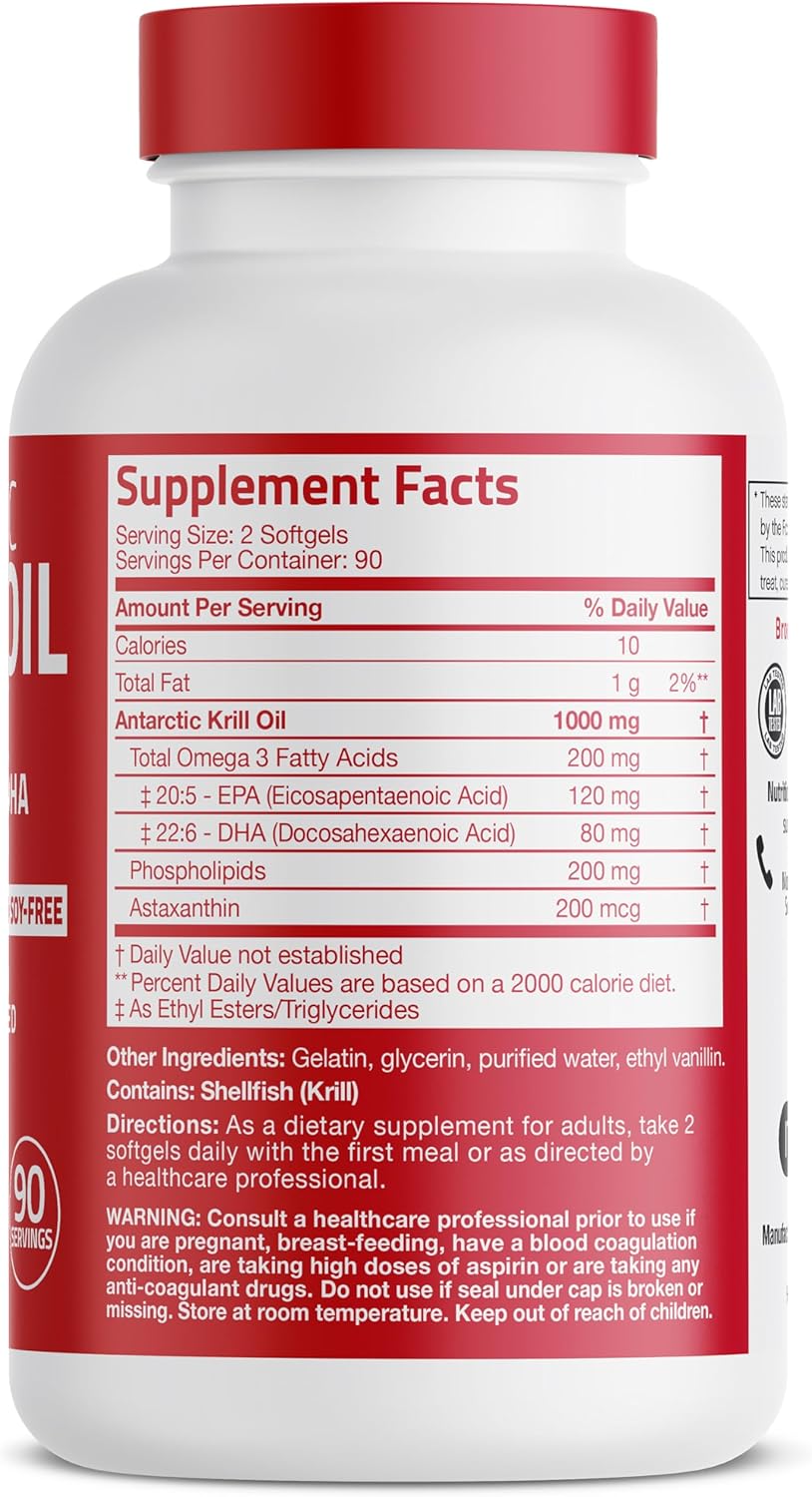 180 Softgels of Bronson Antarctic Krill Oil: 1000 mg with Omega-3s EPA, DHA, Astaxanthin, and Phospholipids
