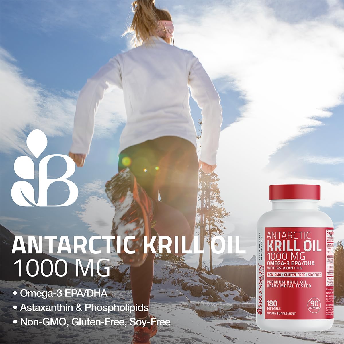 180 Softgels of Bronson Antarctic Krill Oil: 1000 mg with Omega-3s EPA, DHA, Astaxanthin, and Phospholipids