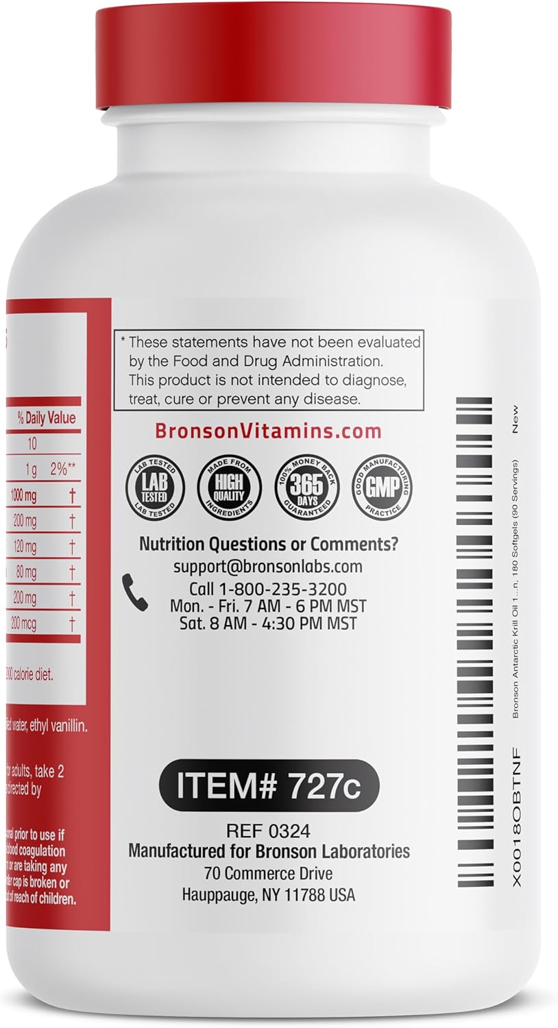180 Softgels of Bronson Antarctic Krill Oil: 1000 mg with Omega-3s EPA, DHA, Astaxanthin, and Phospholipids