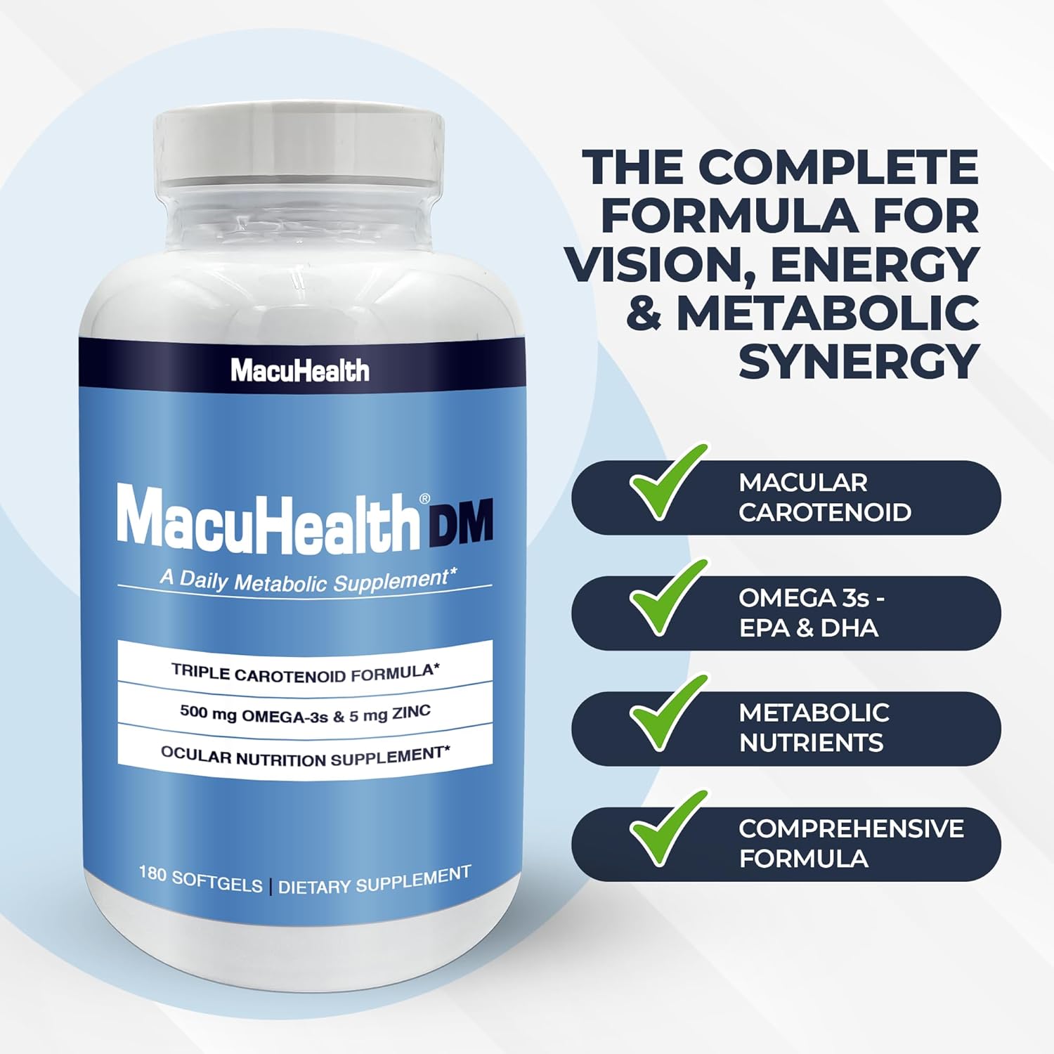180 Softgels of Macuhealth Daily Metabolic Triple Carotenoids with EPA/DHA Omega-3, Zinc, and Vital Minerals for Long-Lasting Benefits