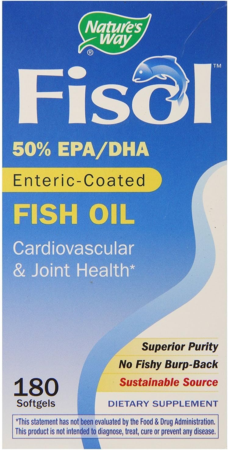 180 Softgels of Nature's Way Fisol Fish Oil with 100mg DHA and 150mg EPA