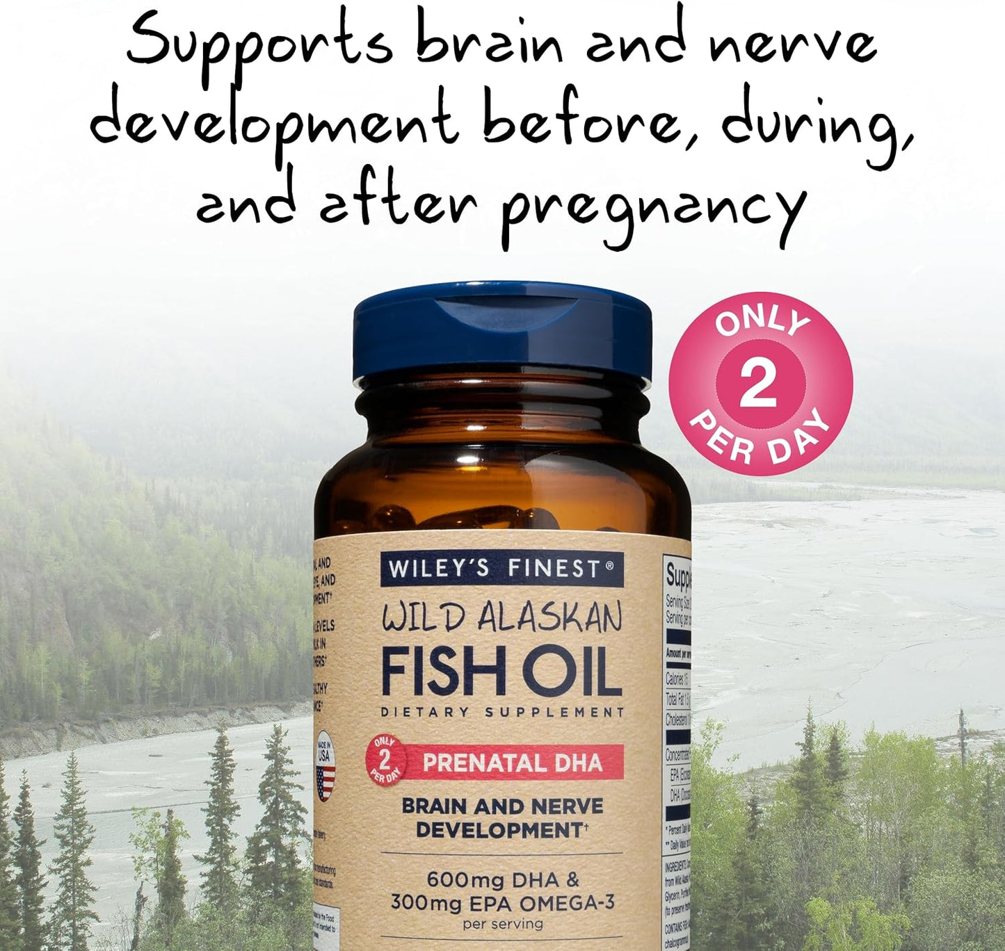 180 Softgels of Wiley's Finest Wild Alaskan Fish Oil Prenatal DHA with 600mg DHA Omega-3s