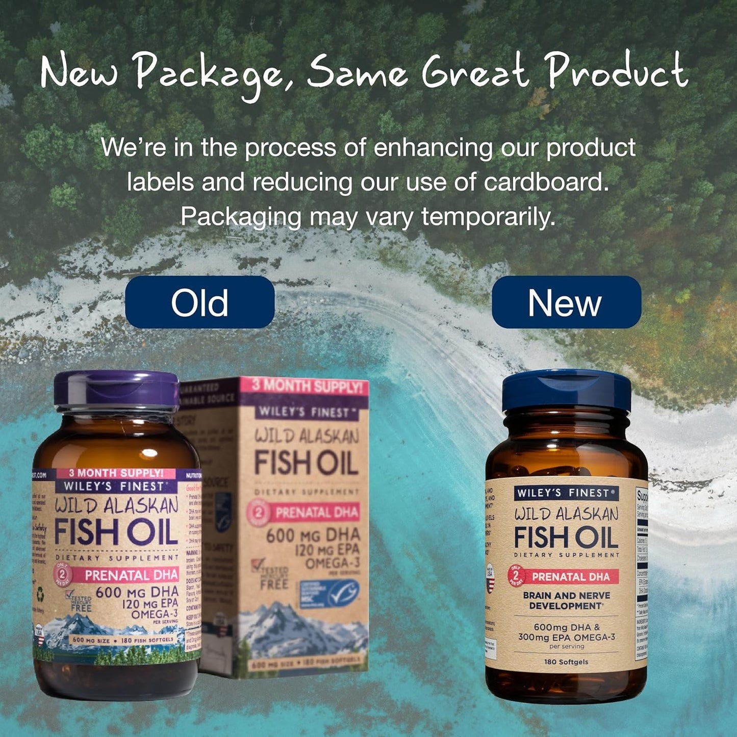 180 Softgels of Wiley's Finest Wild Alaskan Fish Oil Prenatal DHA with 600mg DHA Omega-3s