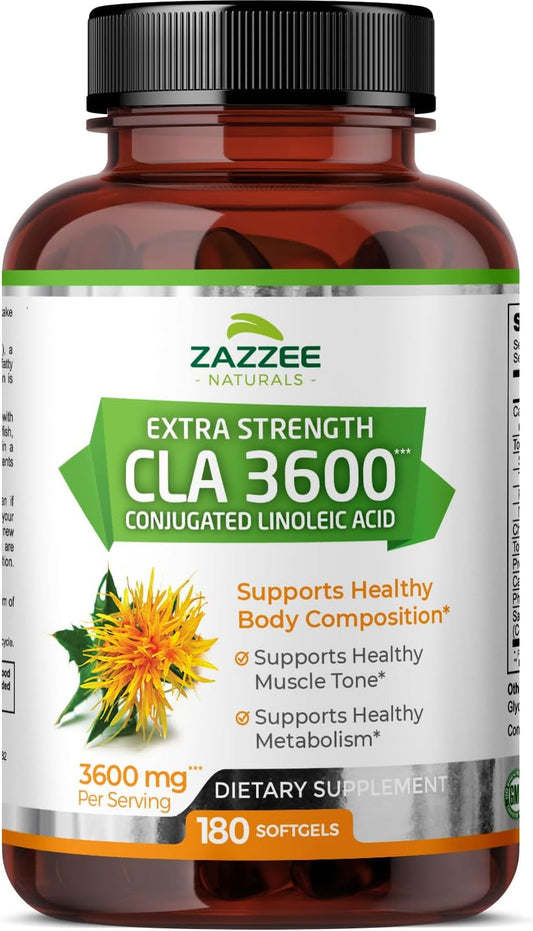 180 Softgels of Zazzee High Potency CLA 3600 - 3600 mg per Serving - Conjugated Linoleic Acid from Safflower Oil - Non-GMO - Made in USA - 60 Day Supply