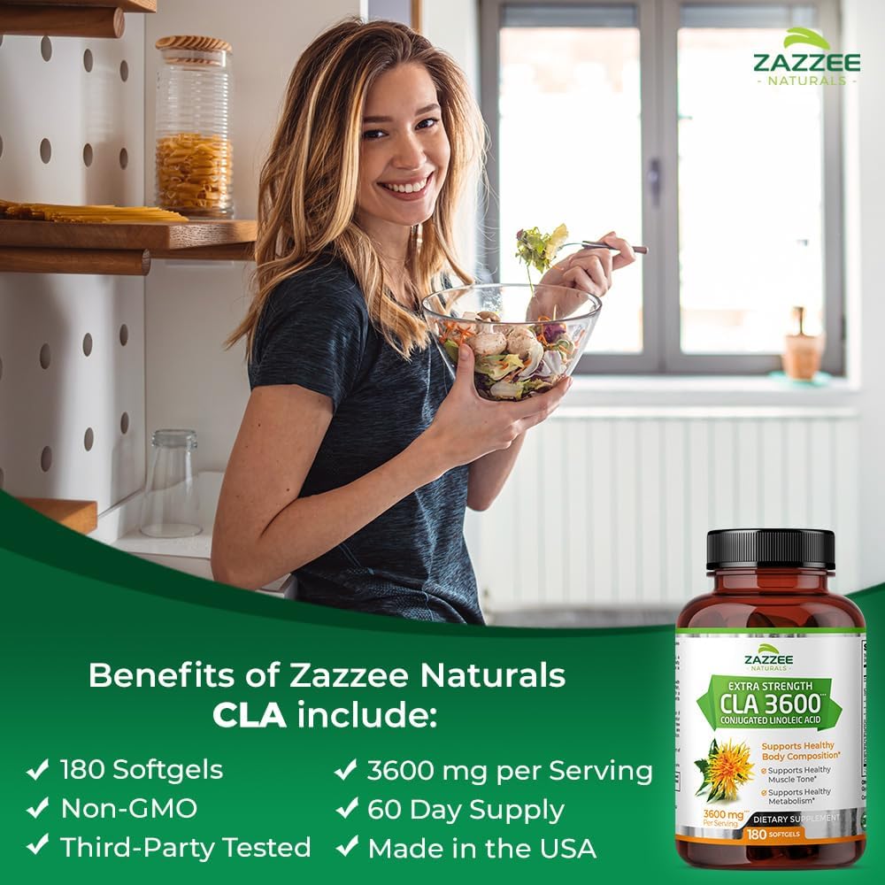 180 Softgels of Zazzee High Potency CLA 3600 - 3600 mg per Serving - Conjugated Linoleic Acid from Safflower Oil - Non-GMO - Made in USA - 60 Day Supply