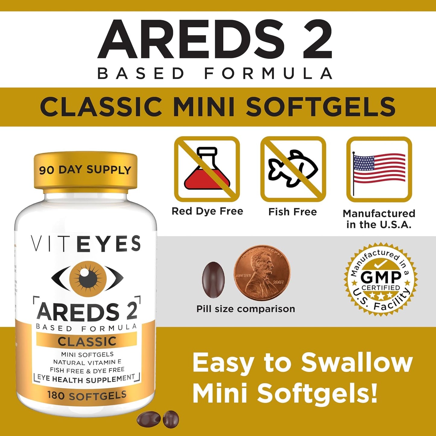 180 Softgels Viteyes AREDS 2 Classic Macular Health Eye Vitamins with Lower Zinc for Vision Support