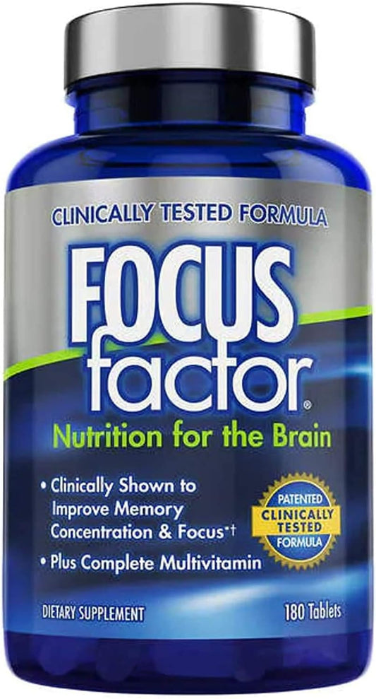 180 Tablet Focus Factor Brain Supplement Multivitamin for Improved Memory, Clarity, and Concentration - Neuro Energy Booster for Men and Women