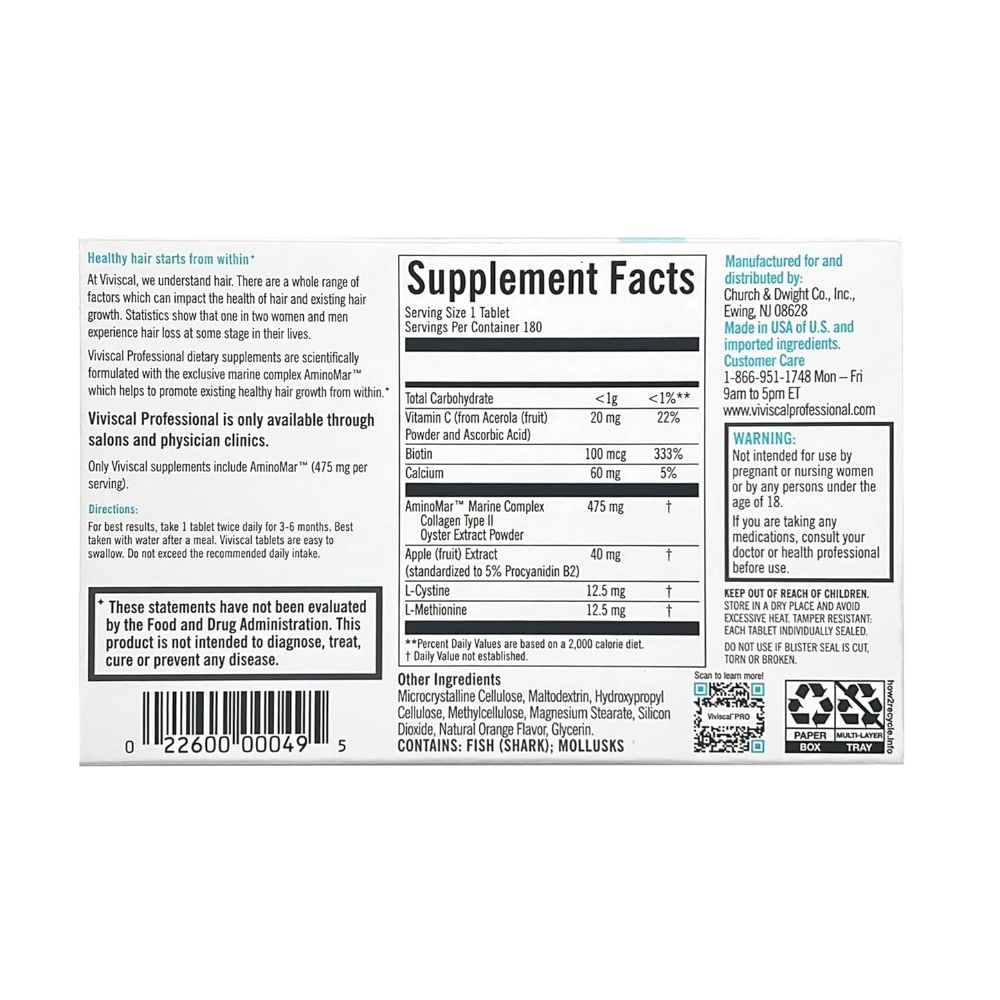 180 Tablets Advanced Hair Growth Support Supplement - Natural Hair Growth Formula for Men & Women